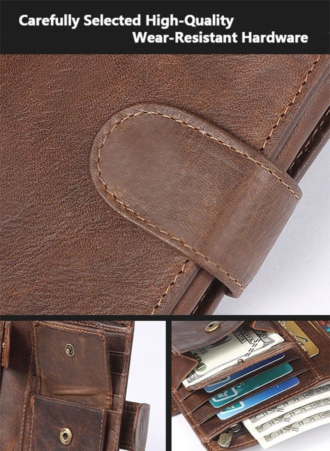 PLUSOX Genuine Leather Men Wallet Retro Cowhide Coin Purse Business Casual Card Holder Brown​ - Image 5